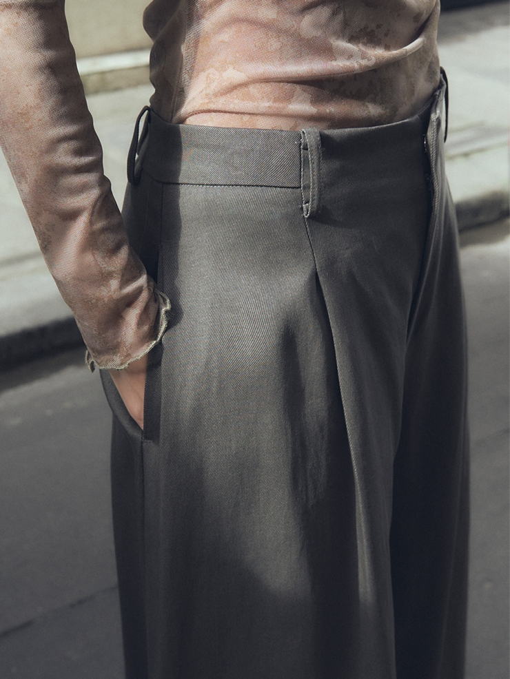Pine Grey Pleats Wide-Leg Pants