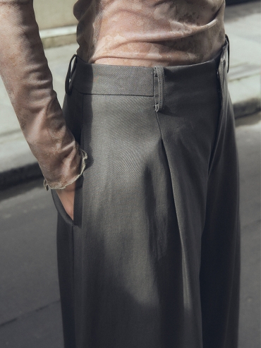 Pine Grey Pleats Wide-Leg Pants