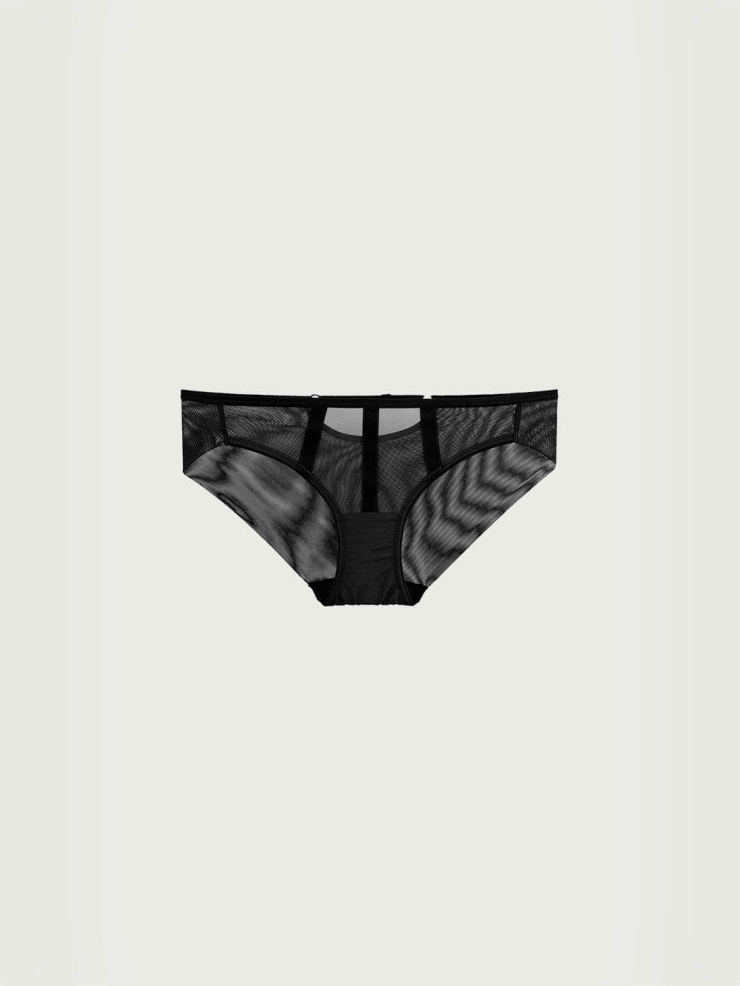 Black Stretch Mesh with Strips Midrise Briefs