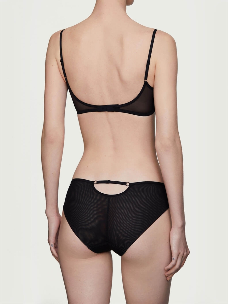 Black Stretch Mesh with Strips Midrise Briefs