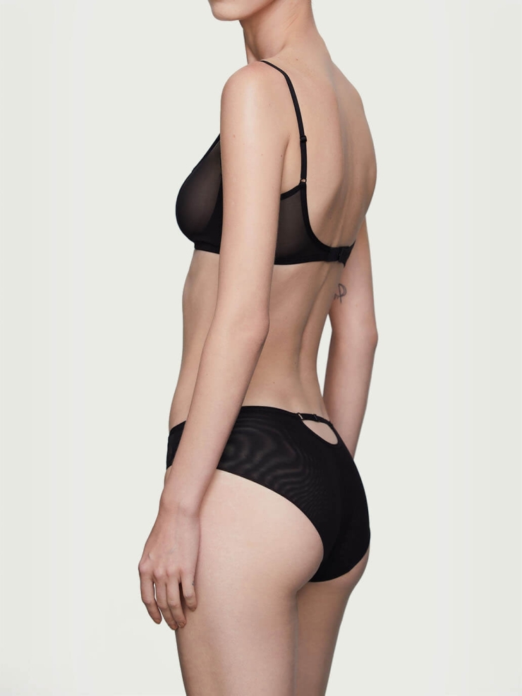 Black Stretch Mesh with Strips Midrise Briefs