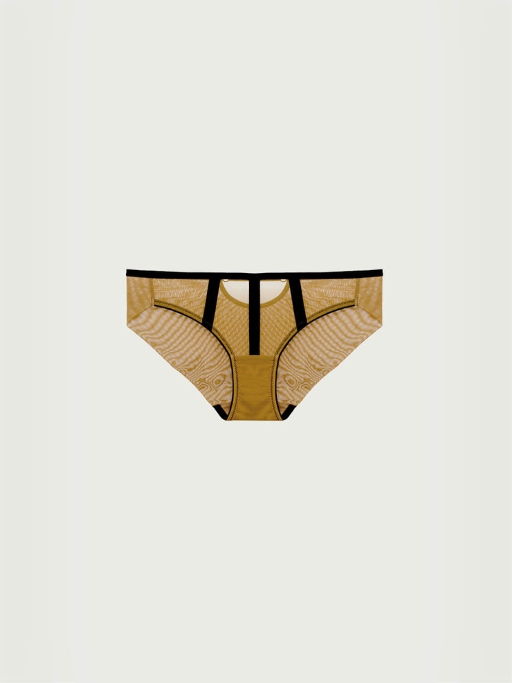 Yellow Stretch Mesh with Strips Midrise Briefs