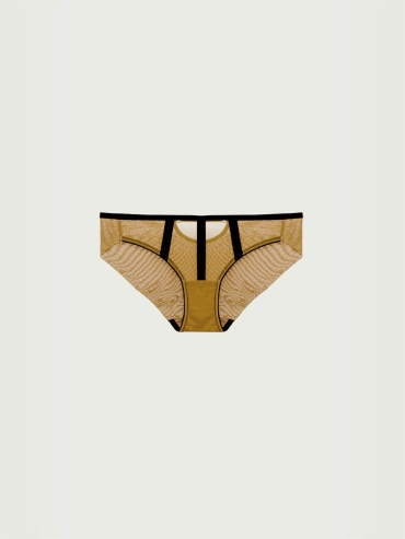 Yellow Stretch Mesh with Strips Midrise Briefs