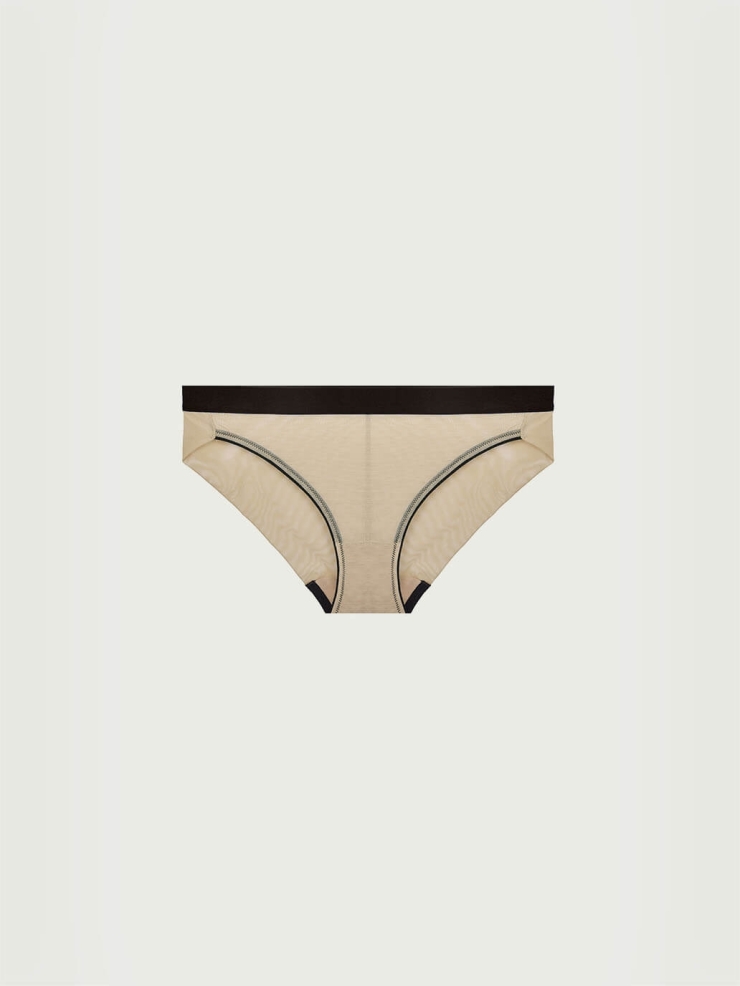 Beige Stretch Mesh Midrise Briefs