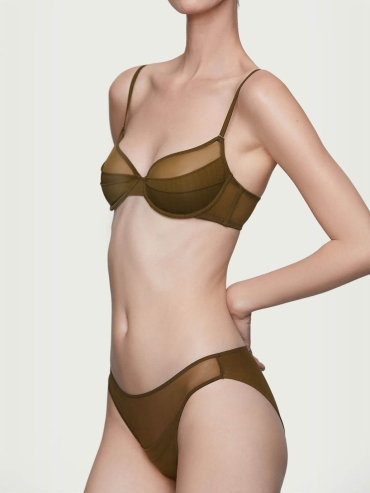 Olive Stretch Layerd Mesh Midwaist Briefs