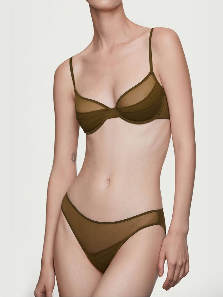 Olive Stretch Layerd Mesh Midwaist Briefs