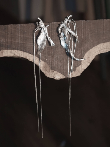 White Long Leaf Asahin Earring - single left