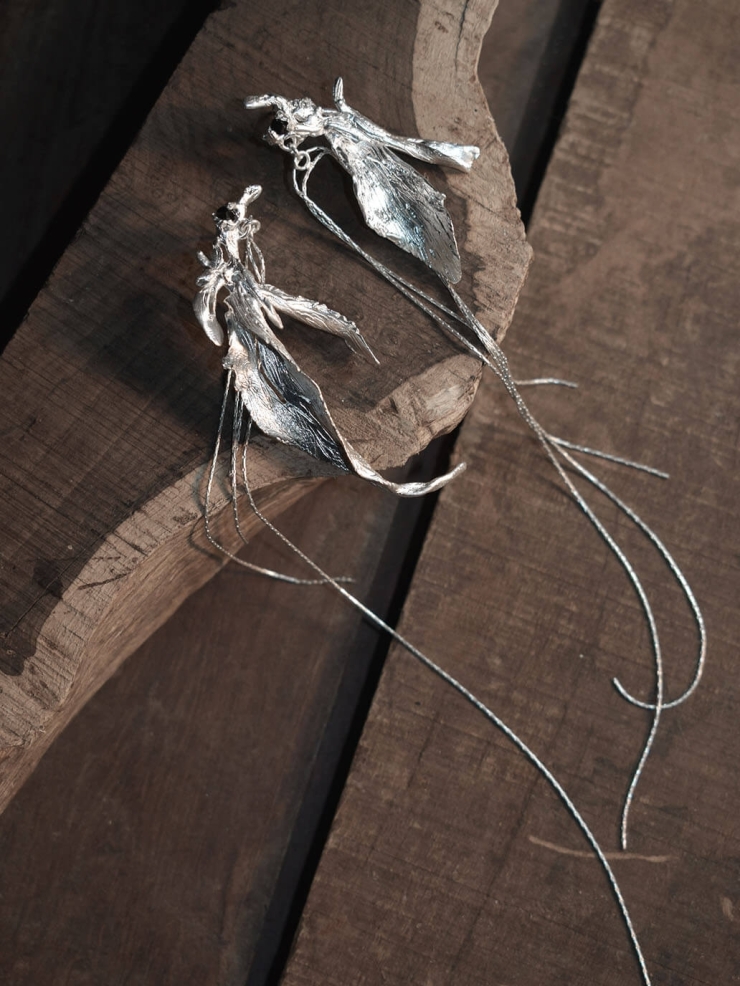 White Long Leaf Asahin Earring - single left