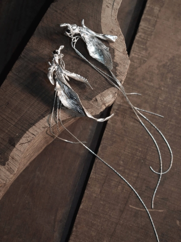 White Long Leaf Asahin Earring - single left