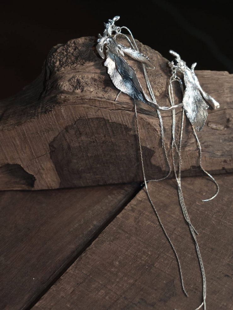 White Long Leaf Asahin Earring - single left