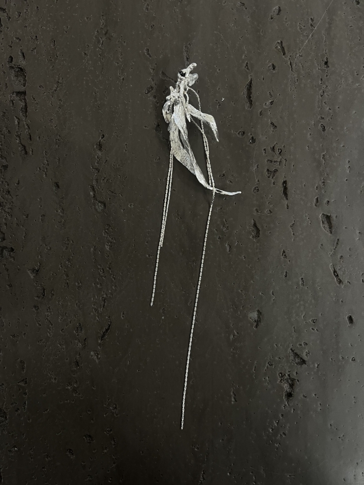 White Long Leaf Asahin Earring - single left