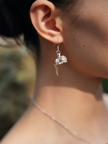 Silver Frosty Flower Ear Hooks