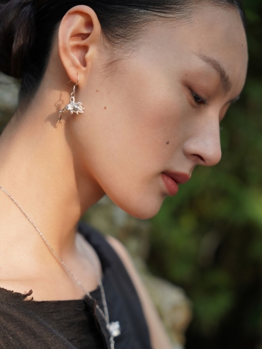 Silver Frosty Flower Ear Hooks