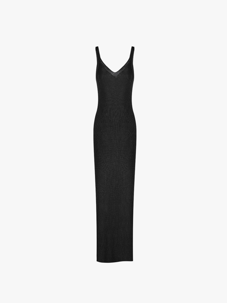 SWAYING Black Metallic Shiny Slip Dress