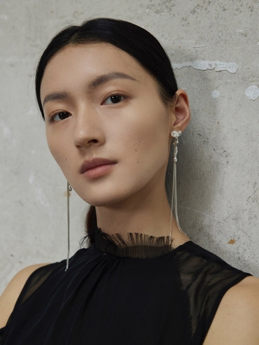 Silver rose branch earrings