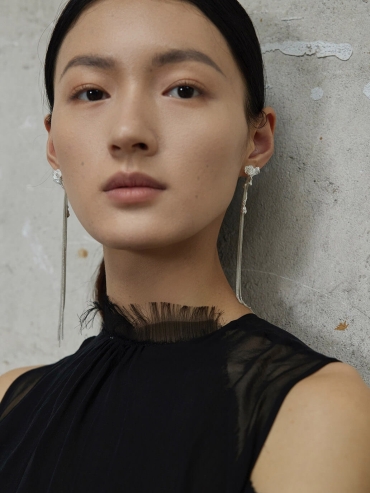 Silver rose branch earrings