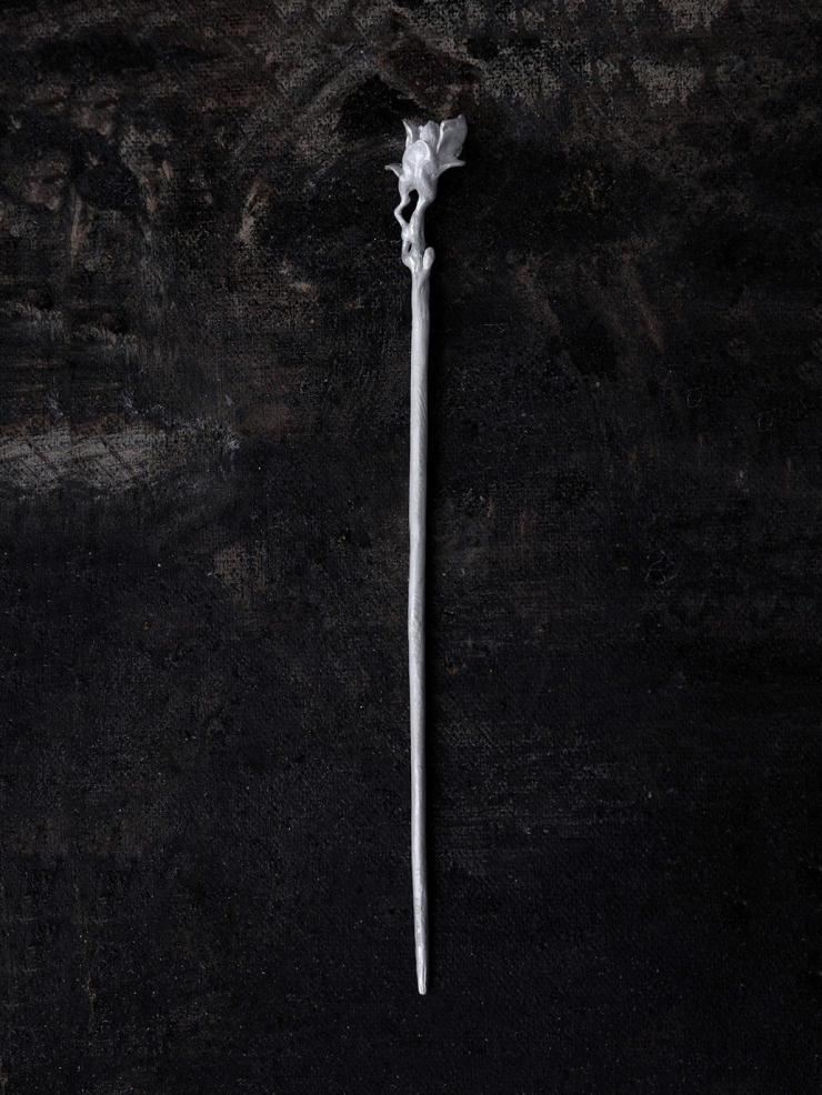 Silver magnolia bud hairpin