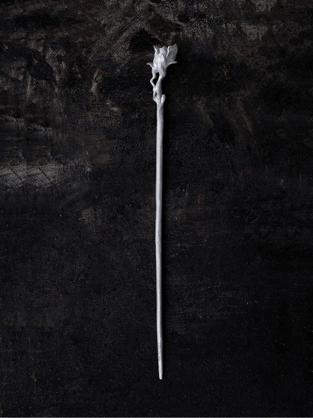 Silver magnolia bud hairpin