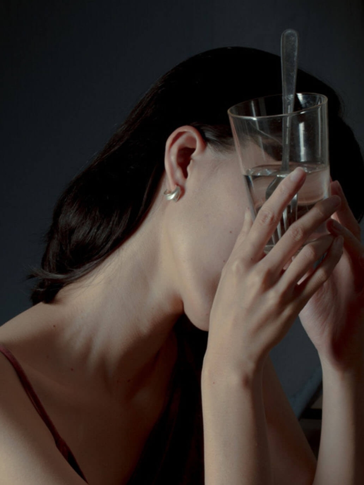 Silver three-petal earrings