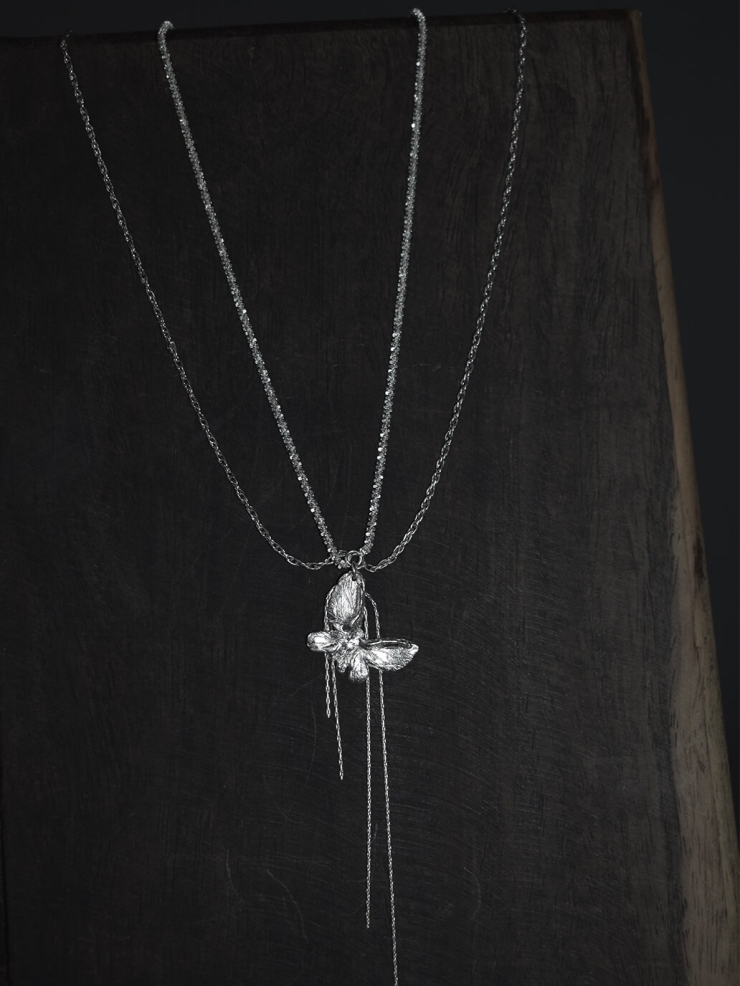 Silver Single White Butterfly Necklace