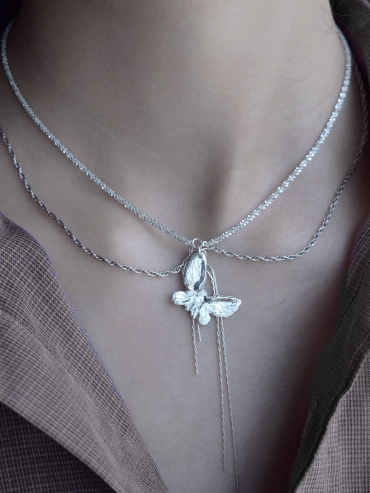 Silver Single White Butterfly Necklace