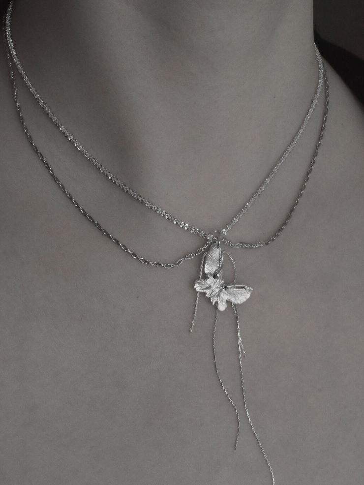 Silver Single White Butterfly Necklace