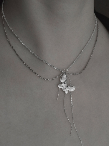 Silver Single White Butterfly Necklace