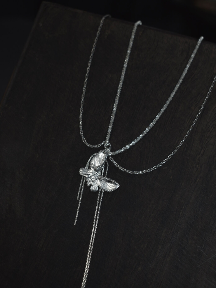 Silver Single White Butterfly Necklace