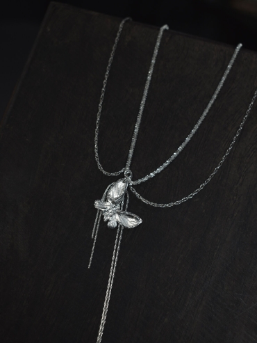 Silver Single White Butterfly Necklace