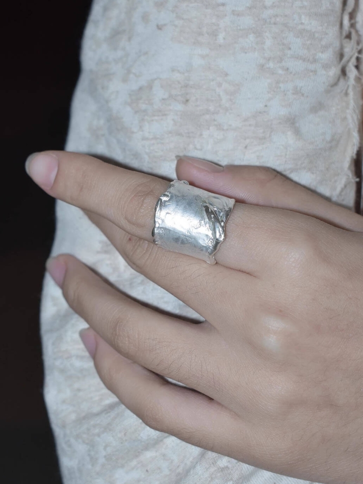 Silver irregular wide ring