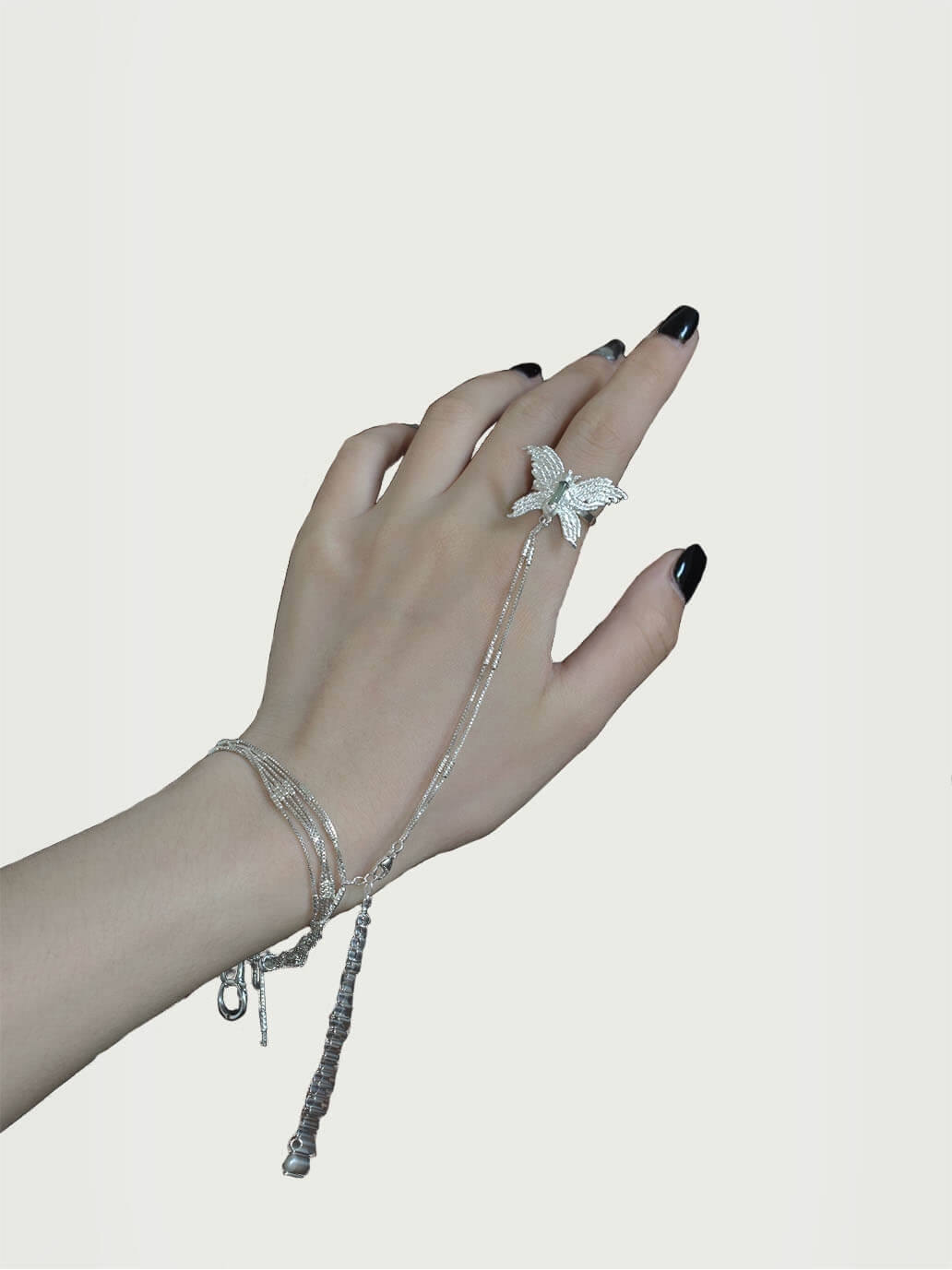 Silver butterfly knitted ring and bracelet - set