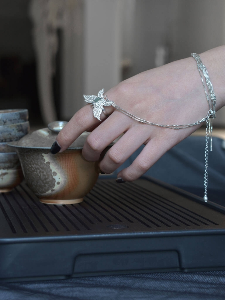Silver butterfly knitted ring and bracelet - set