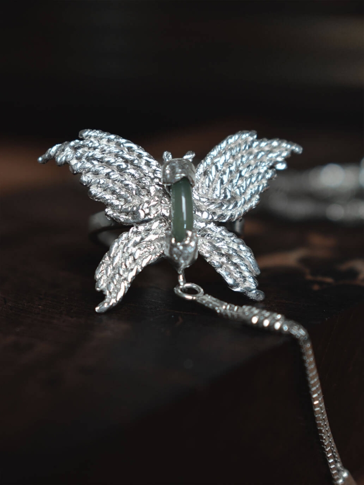 Silver butterfly knitted ring and bracelet - set