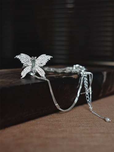Silver butterfly knitted ring and bracelet - set