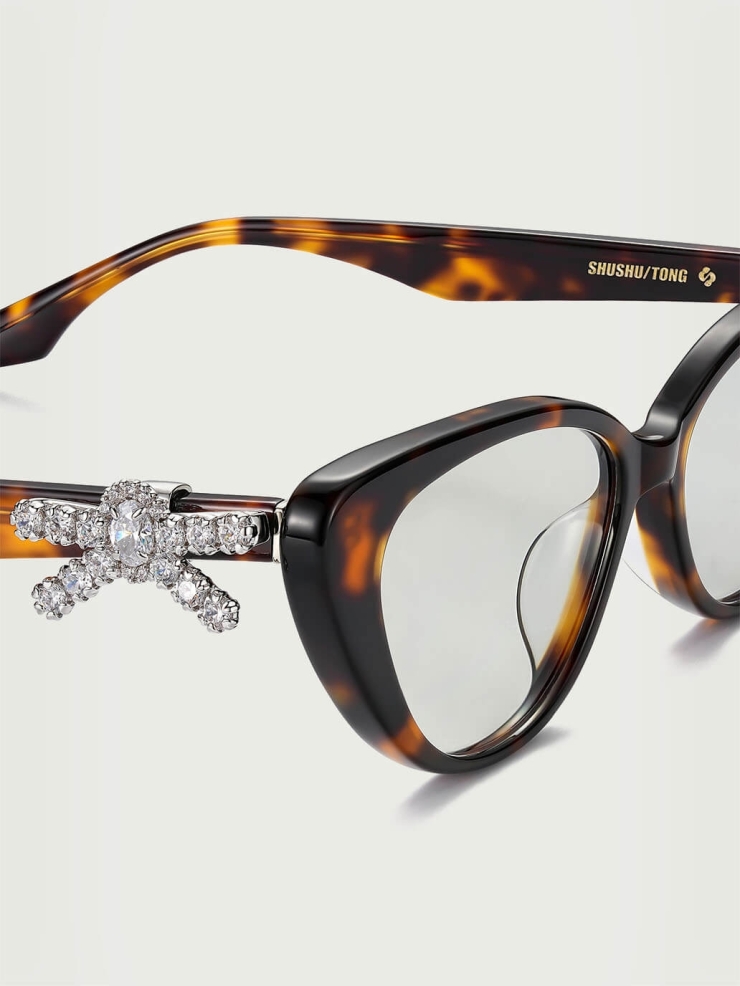Brown Side-Embellished Bowknot Optical Glasses