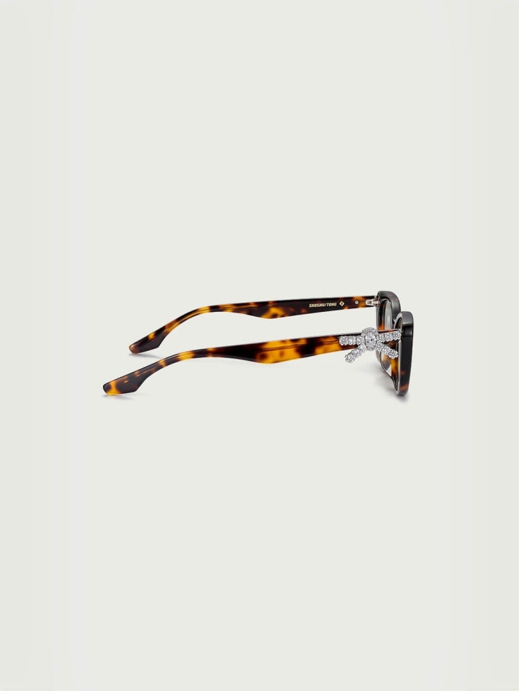 Brown Side-Embellished Bowknot Optical Glasses
