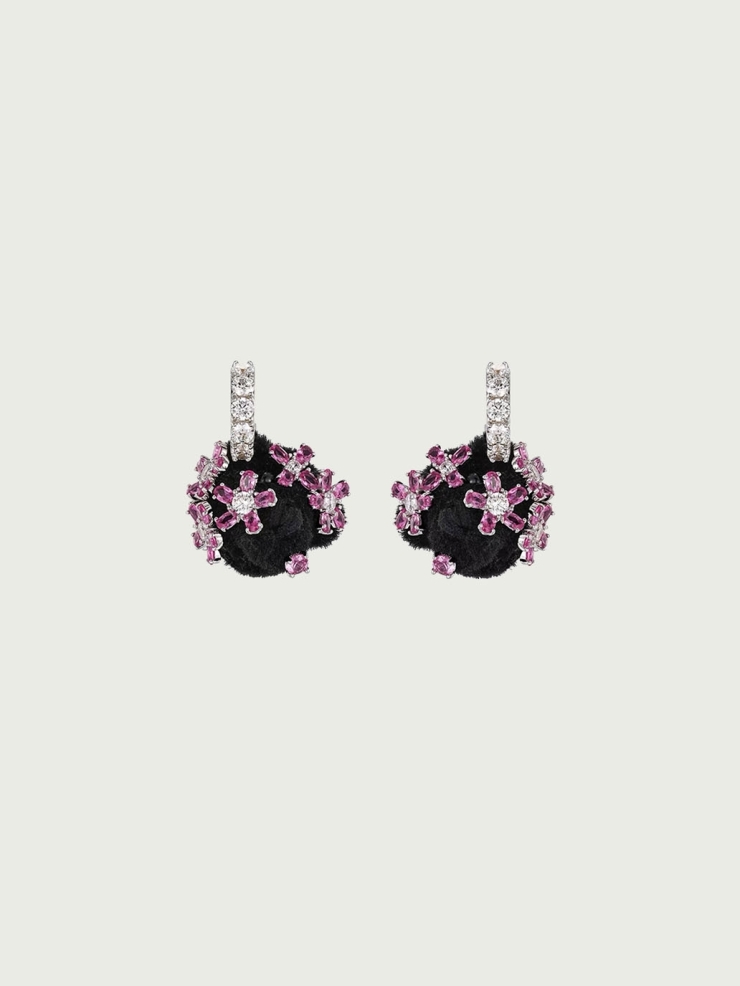 Gemstone flower overlay bear earrings