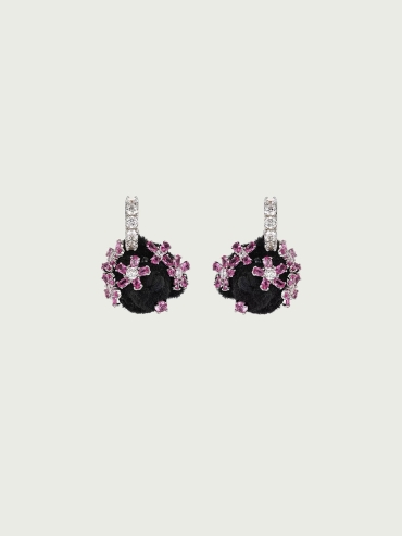 Gemstone flower overlay bear earrings