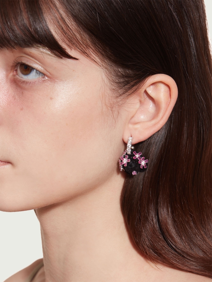 Gemstone flower overlay bear earrings