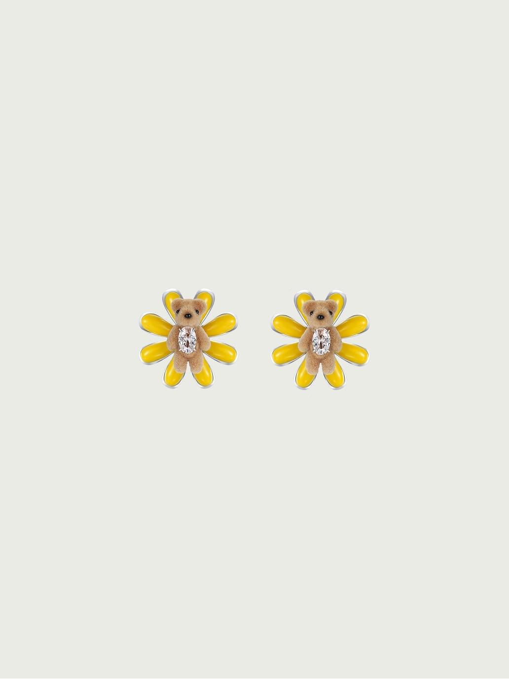 Yellow enamel daisy bear earrings
