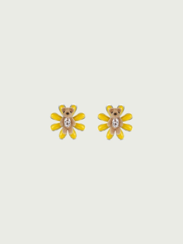 Yellow enamel daisy bear earrings