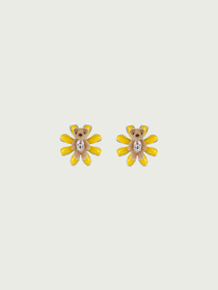 Yellow enamel daisy bear earrings