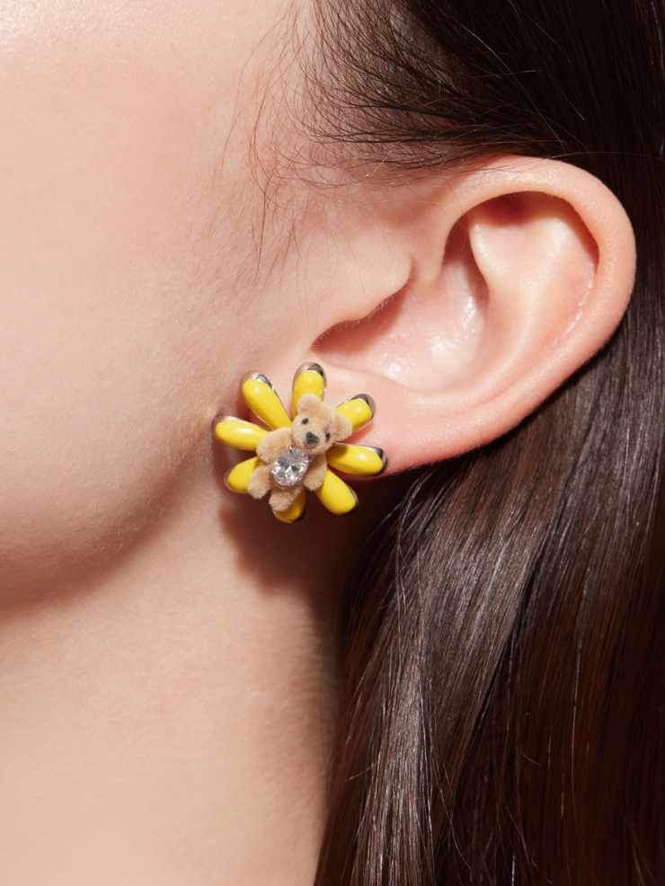 Yellow enamel daisy bear earrings