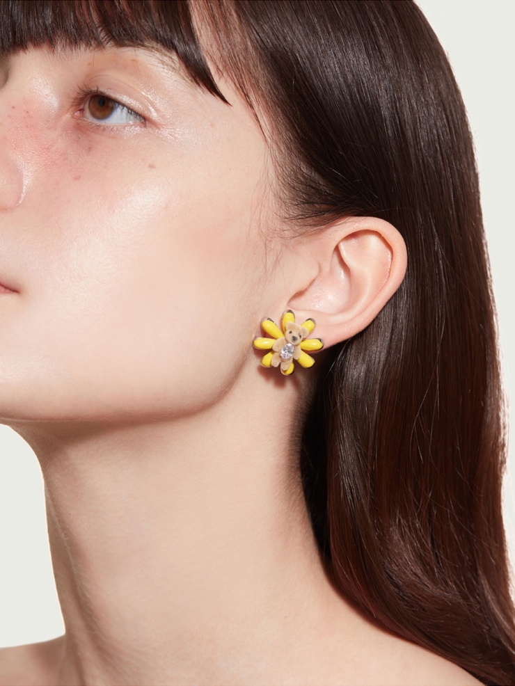Yellow enamel daisy bear earrings