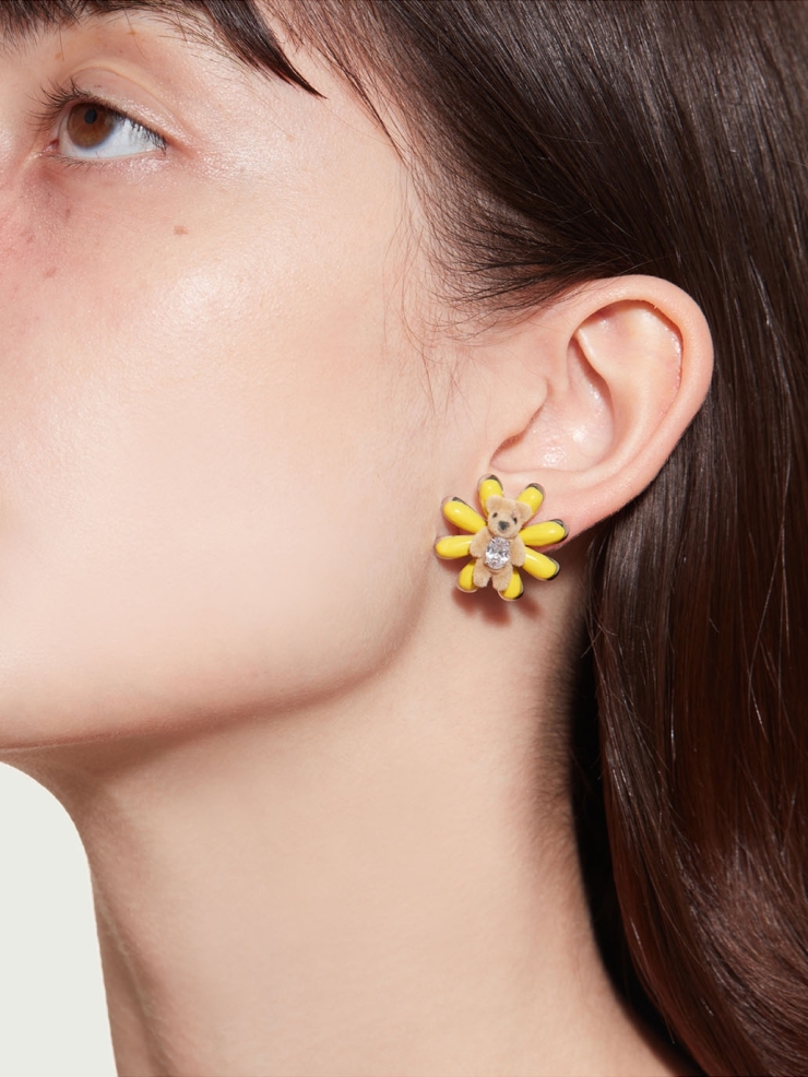 Yellow enamel daisy bear earrings