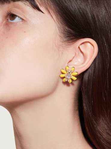 Yellow enamel daisy bear earrings