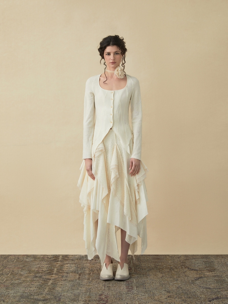 White wool layered skirt