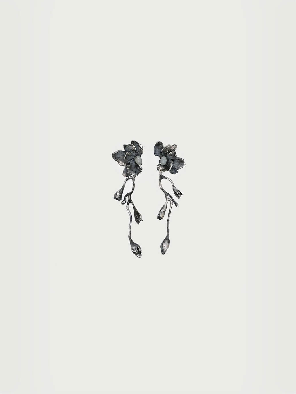 Black magnolia earrings with jade