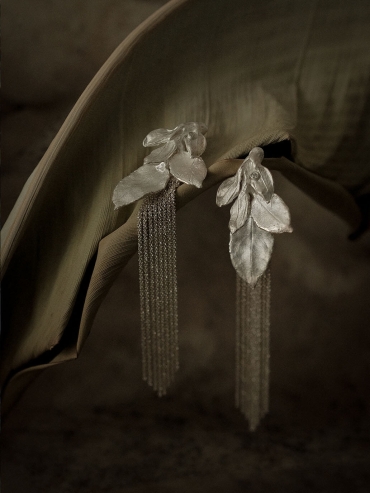 Silver leaf tassel earrings