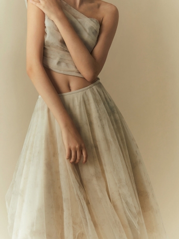 White printed tulle layered skirt